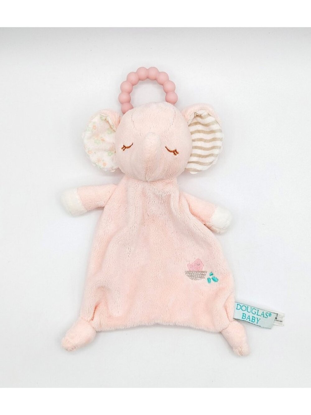 Douglas Baby Elephant Pink Baby Lovey Teether Bird Nest Knotted Lovie Security